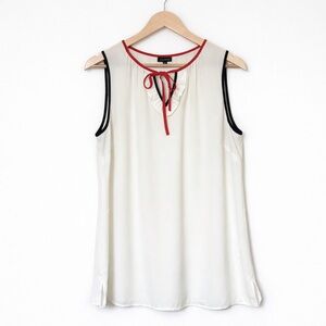TALBOTS sleeveless chiffon tie neck ruffle white sleeveless top women's size M